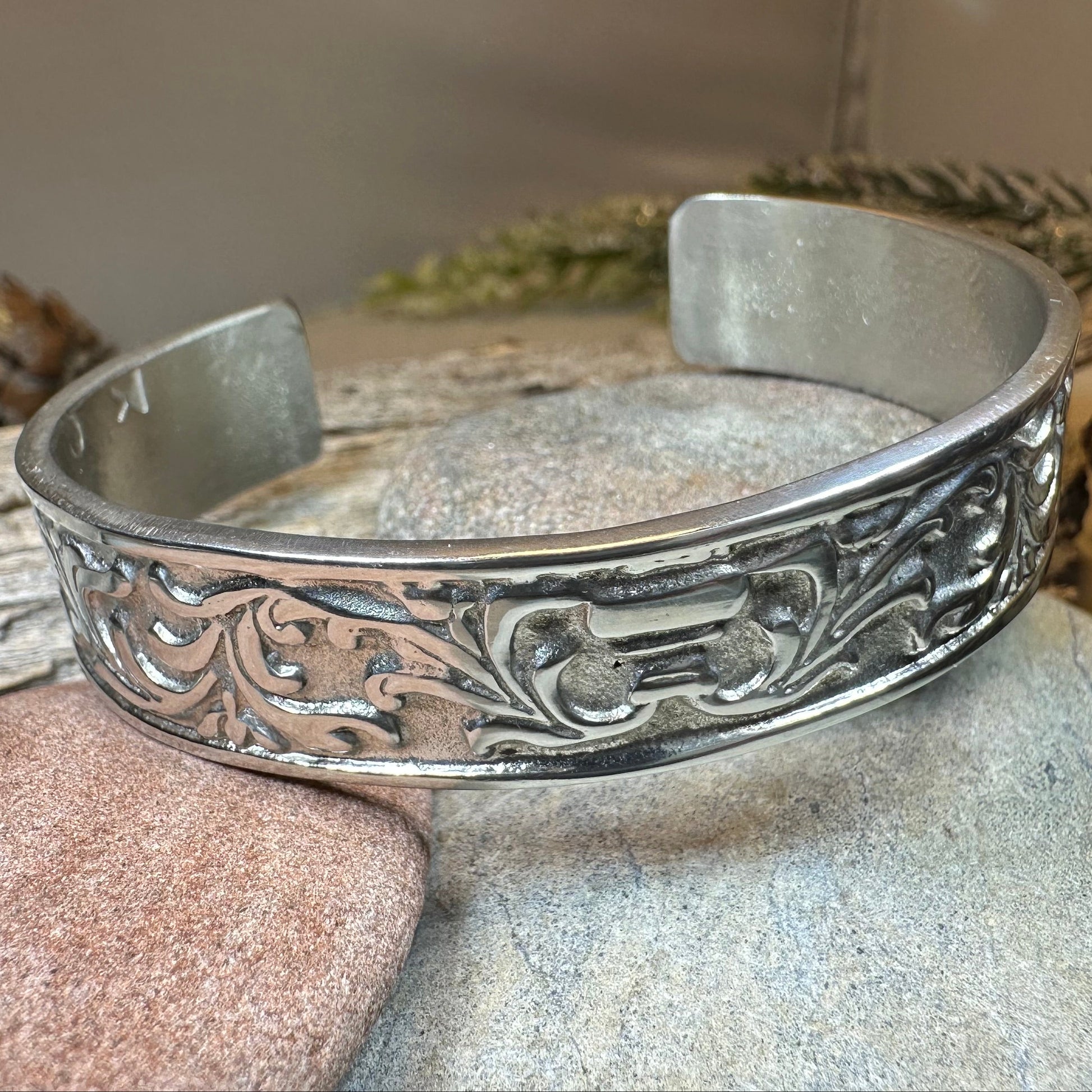 Baroque Pewter Cuff Bracelet - Handmade in Scotland — view 7