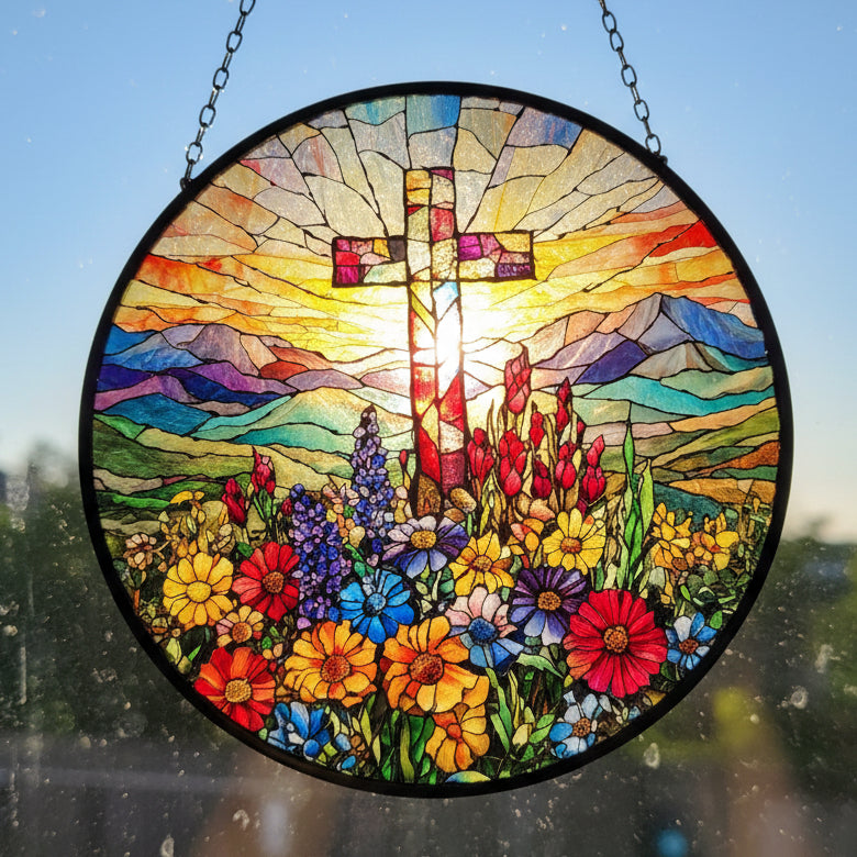 Wildflowers New Beginnings Cross Suncatcher