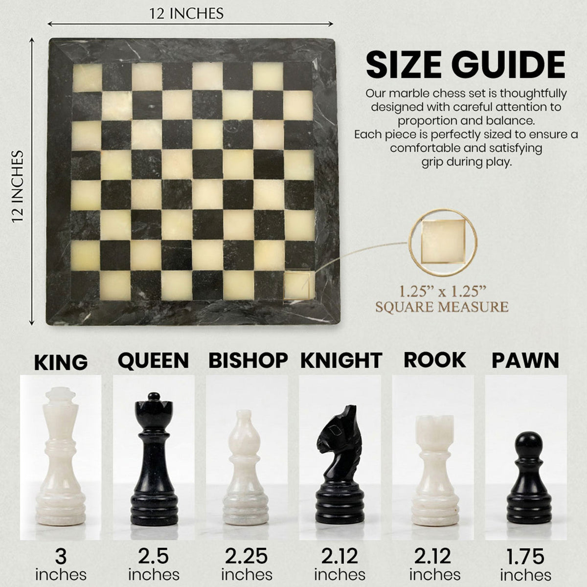 Luxury Black Onyx Chess Set 12 Inches - Premium Quality
