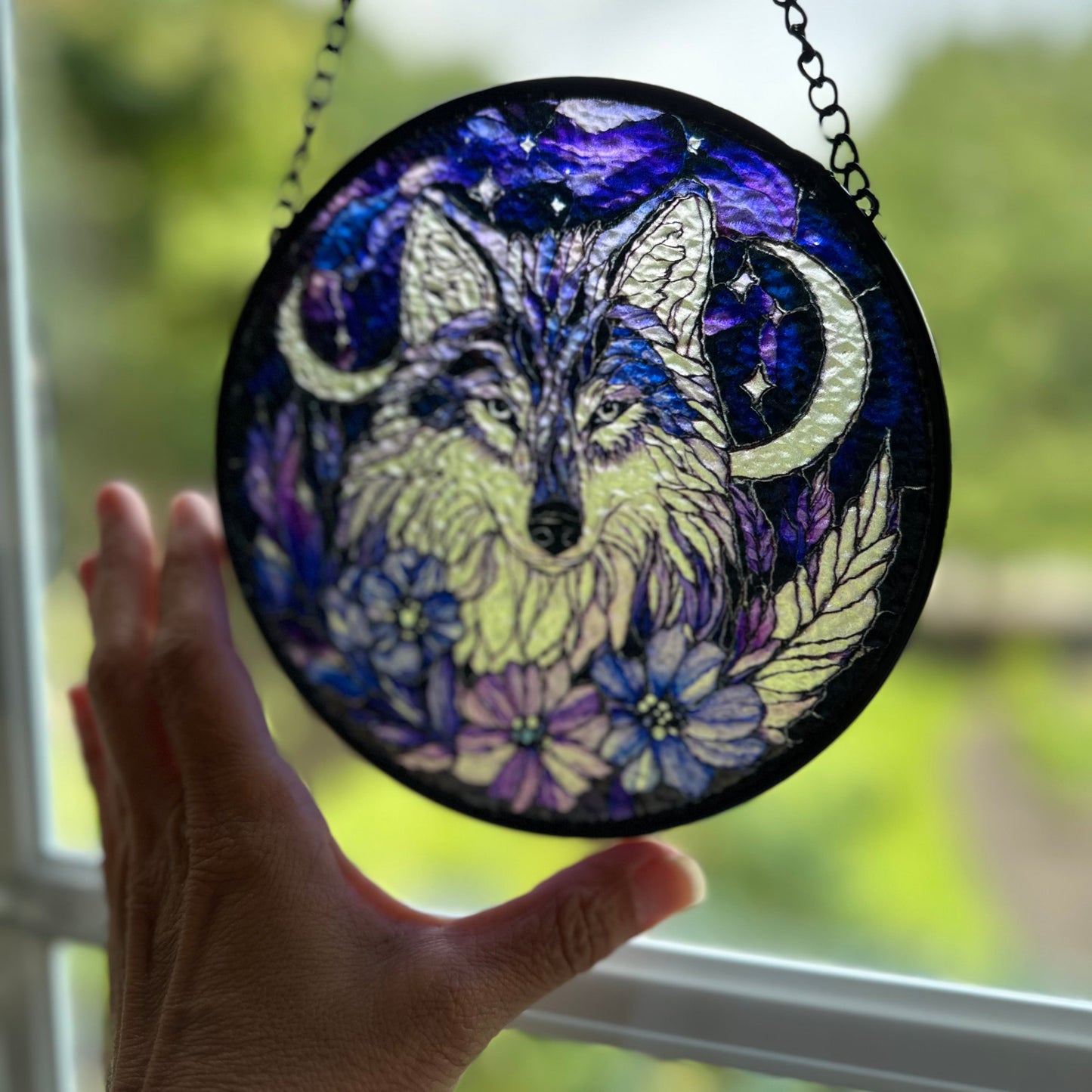 Midnight Purple Wolf Suncatcher