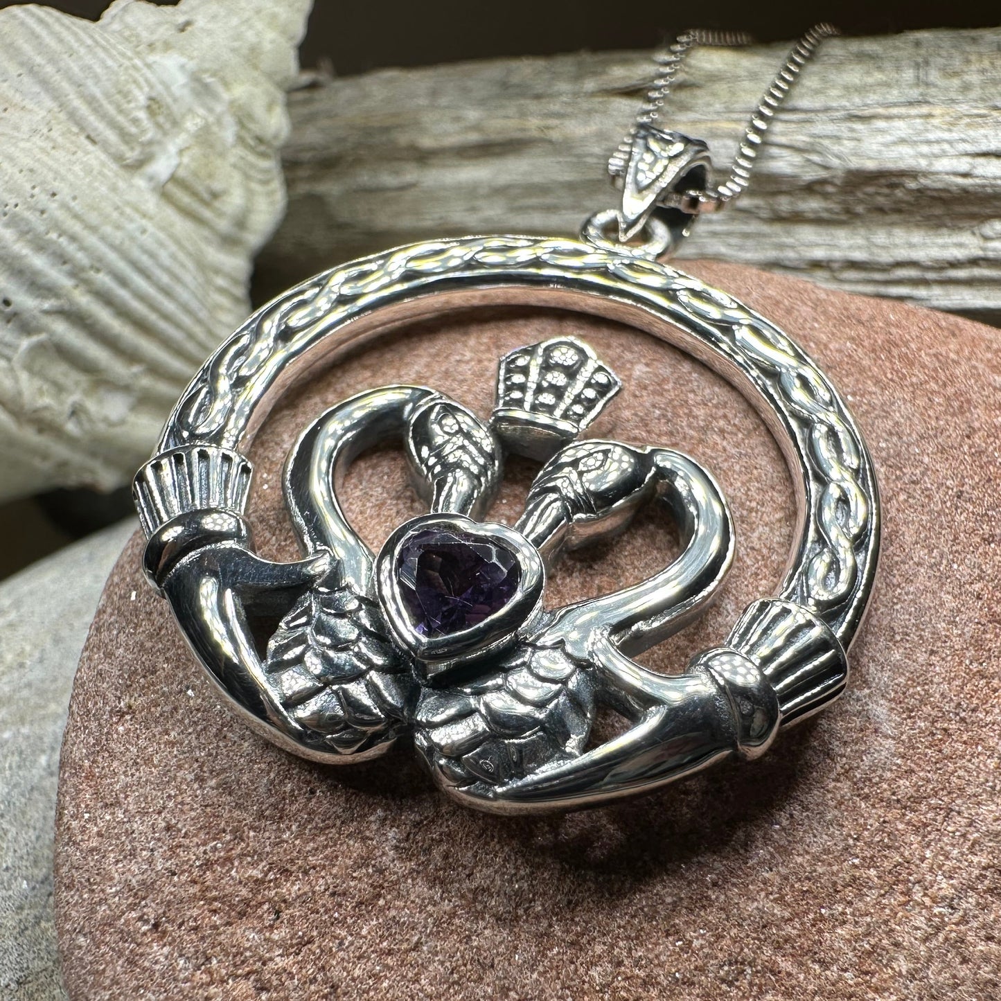 Celtic Swan Claddagh Necklace in Sterling Silver — view 10