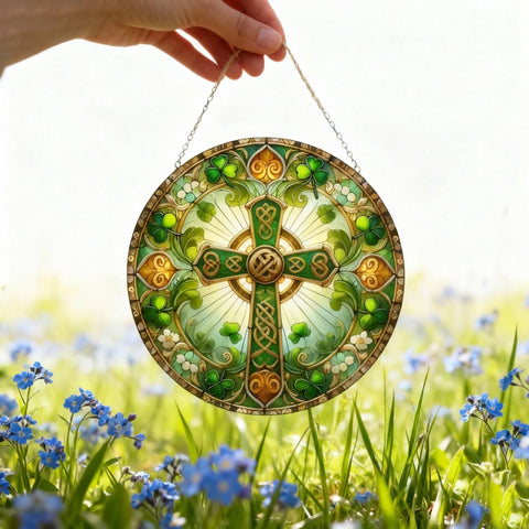 Load image into Gallery viewer, Ireland's Celtic Cross Stained Glass Suncatcher Gift
