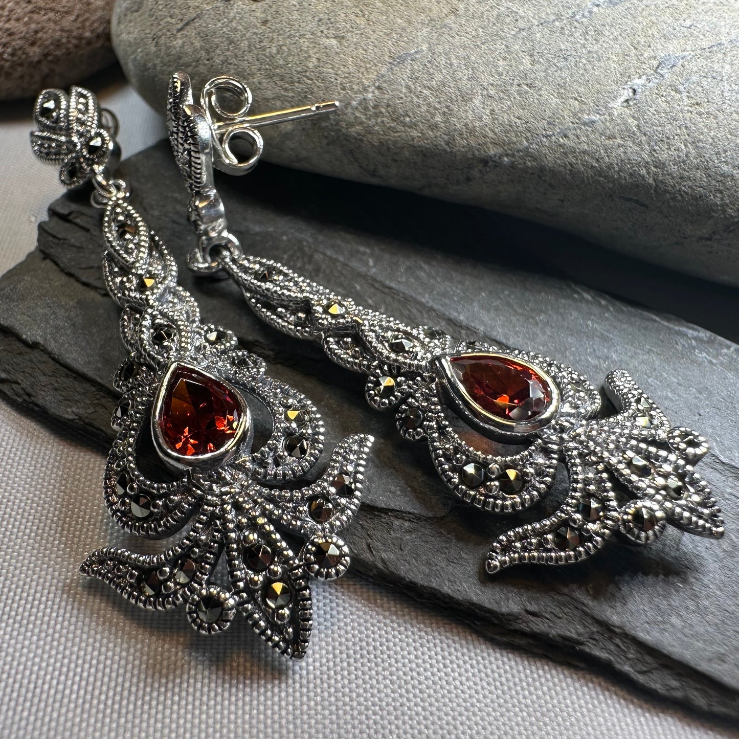 Nour Garnet Marcasite Earrings