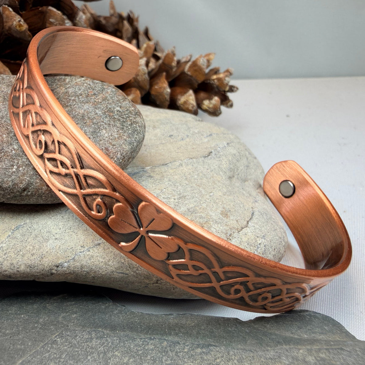 Celtic Irish Shamrock Copper Cuff Bracelet