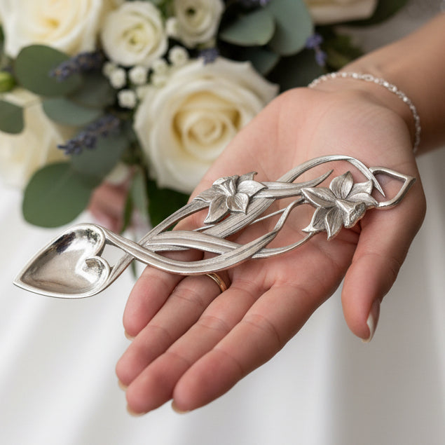 Traditional Welsh Daffodil Love Spoon in Pewter