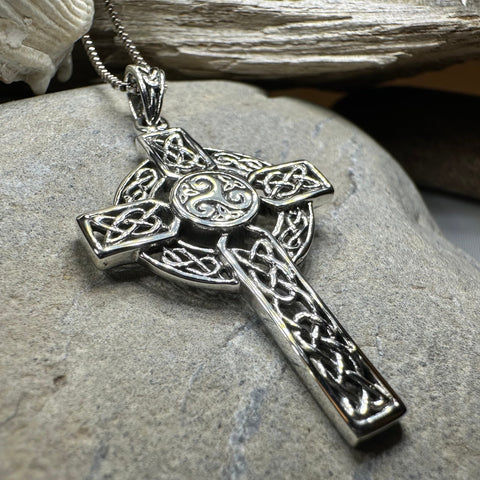 Load image into Gallery viewer, Aileran Triskele Celtic Cross Necklace in Sterling Silver
