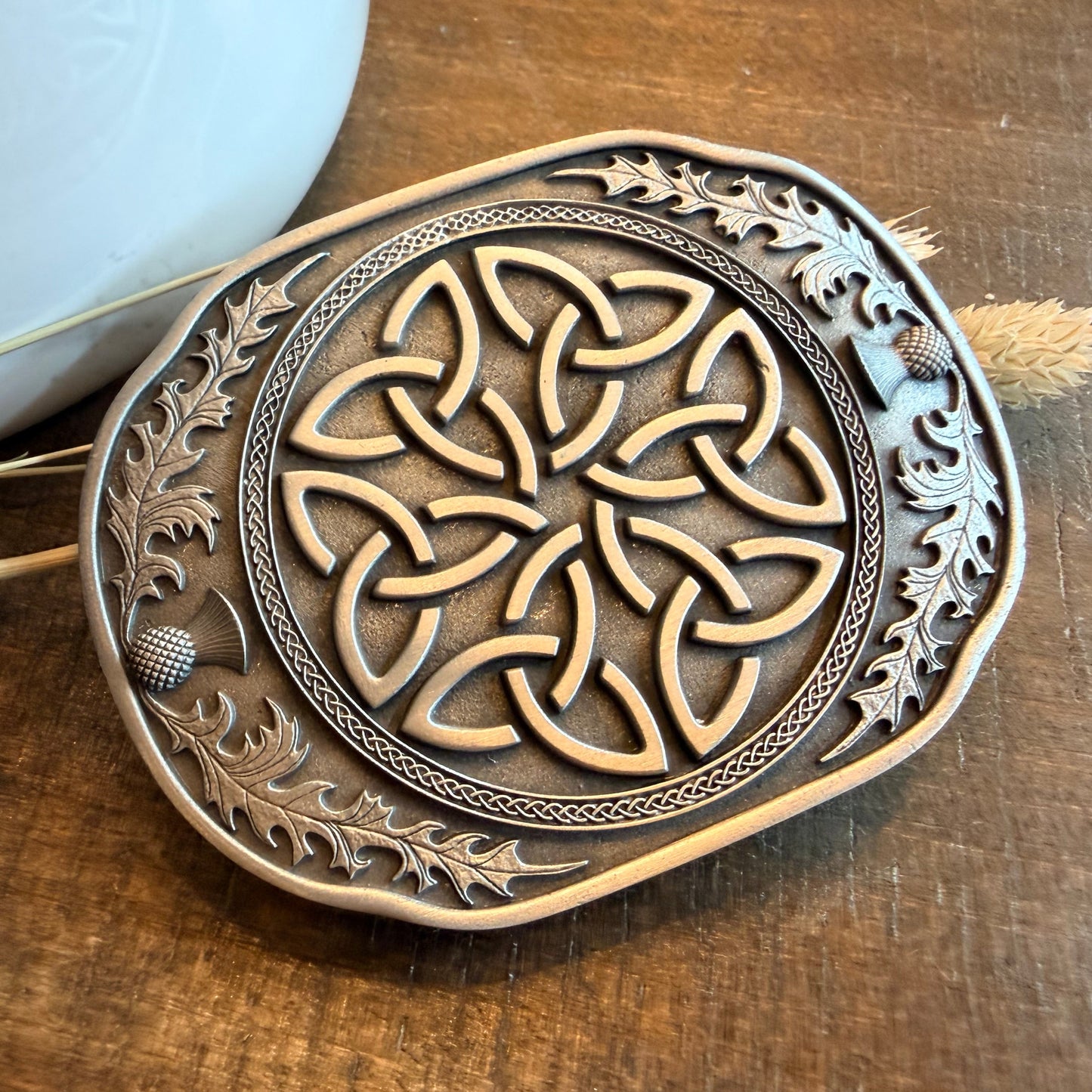 Celtic Knot & Thistle Kilt Belt Buckle - Handmade in Scotland