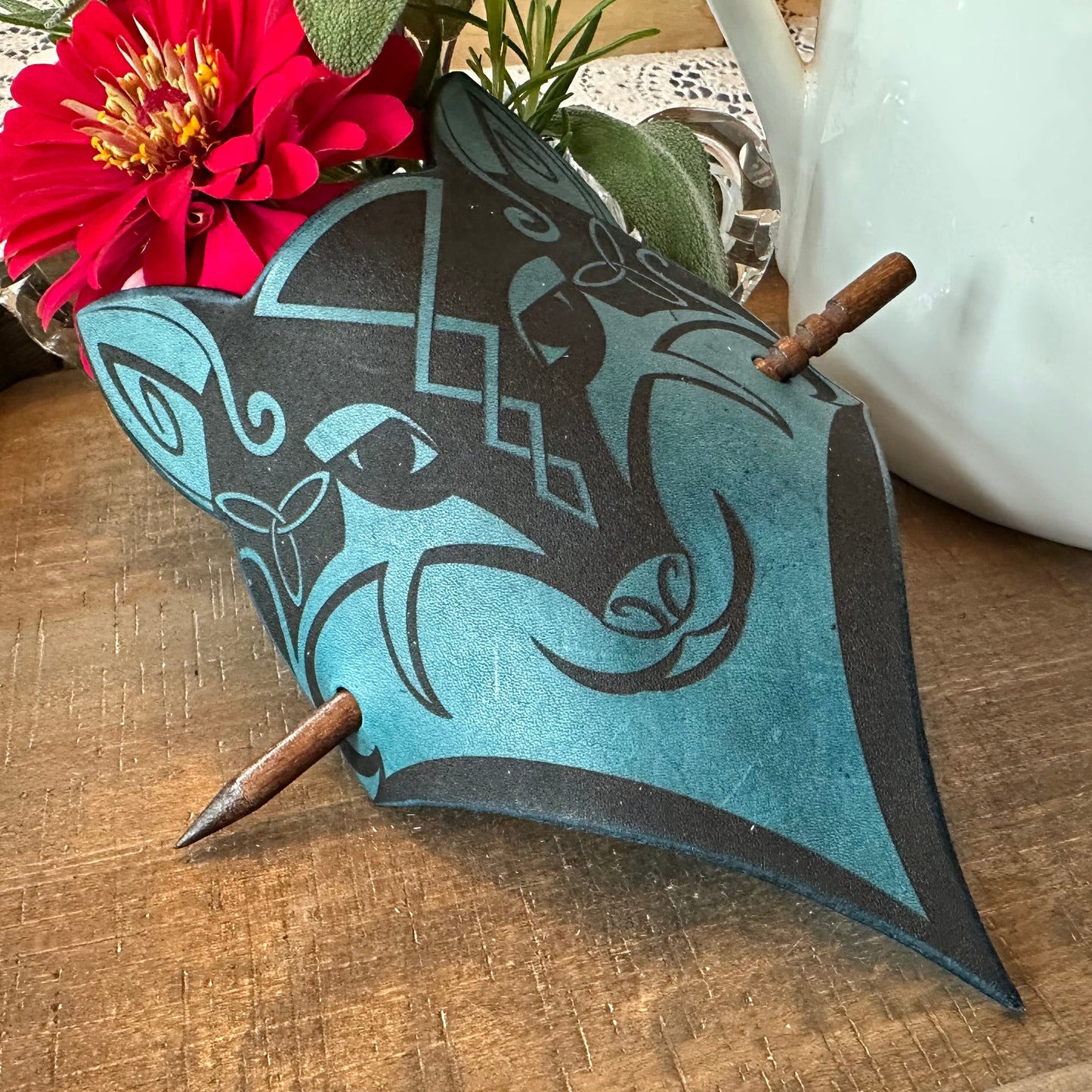 Celtic Wolf Leather Hair Slide for Women