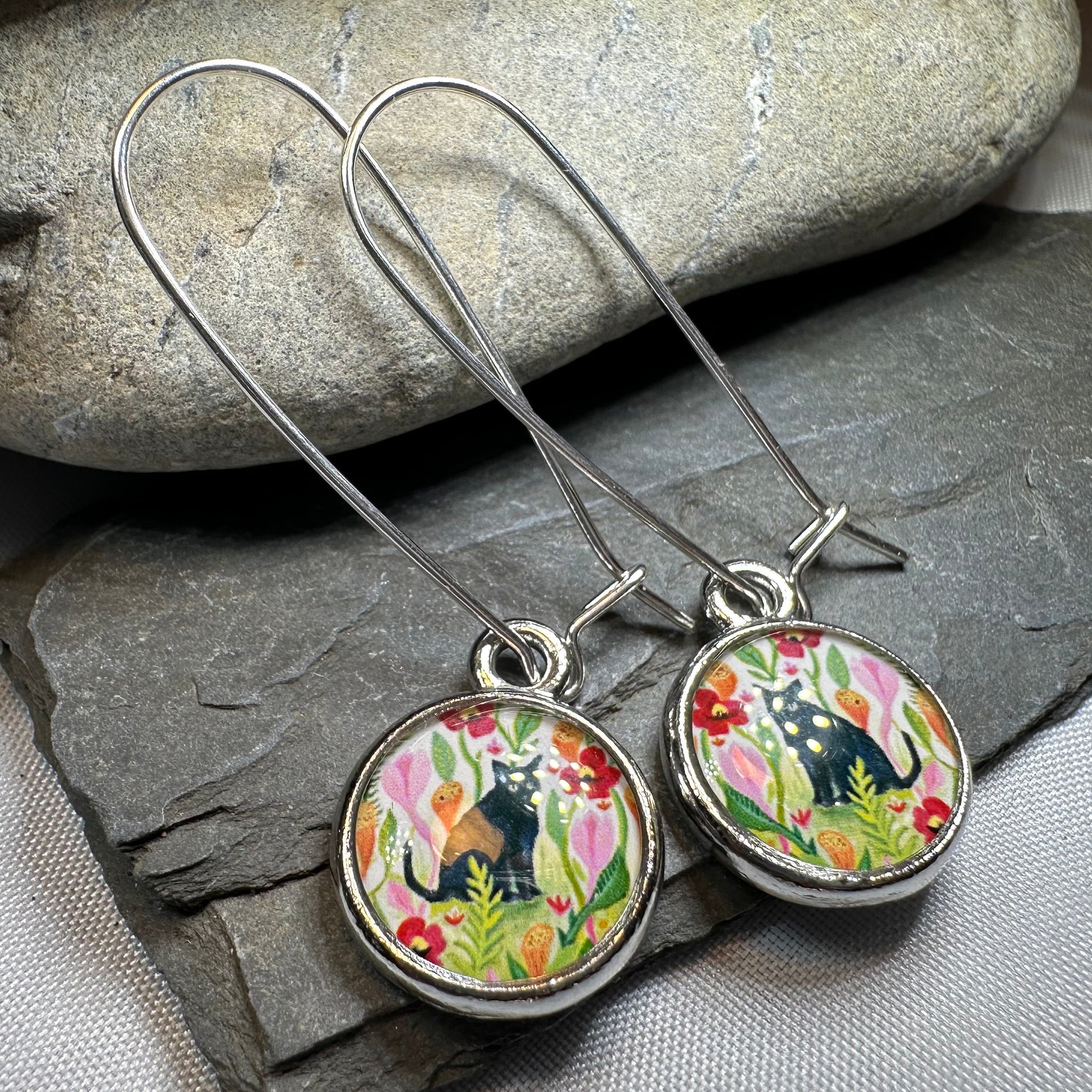 Garden Black Cat Art Earrings — view 8