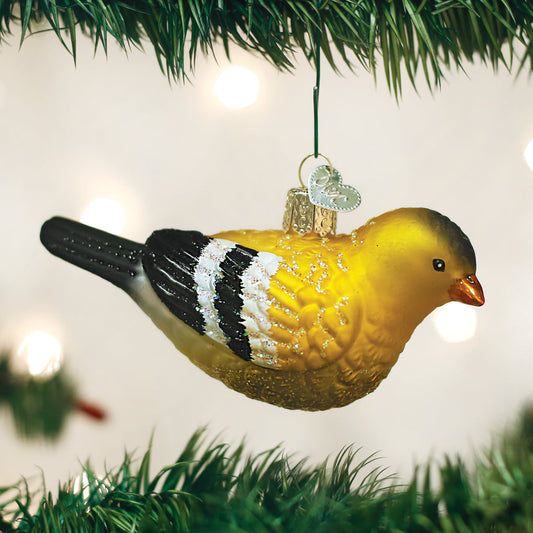 Hanging American Goldfinch Ornament - Handblown Glass
