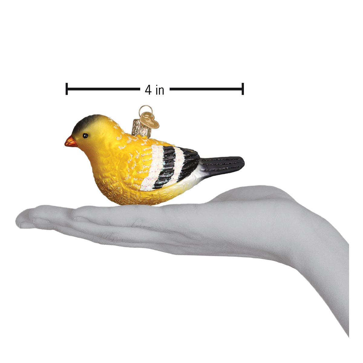 Hanging American Goldfinch Ornament - Handblown Glass