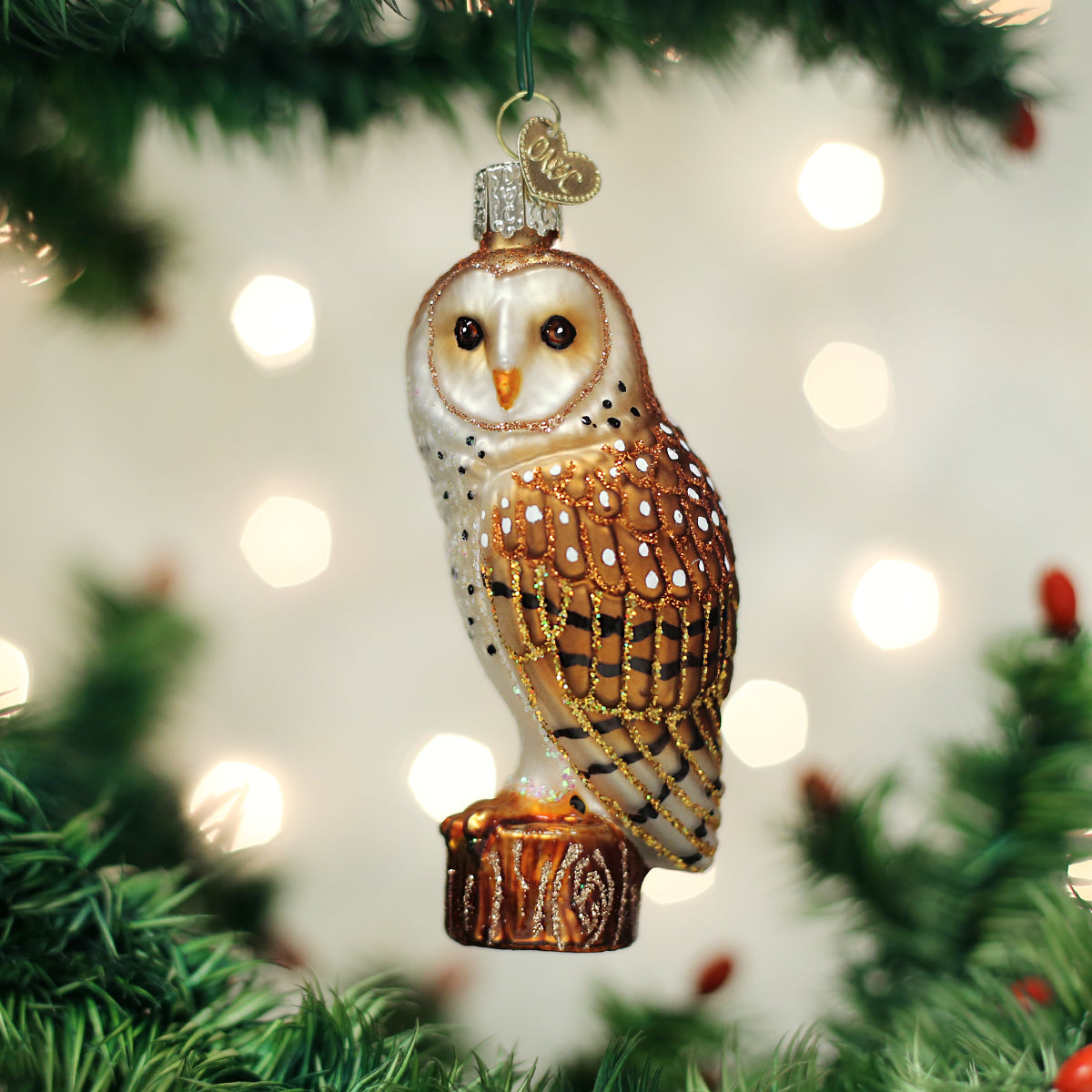 Barn Owl Ornament - Handblown Glass