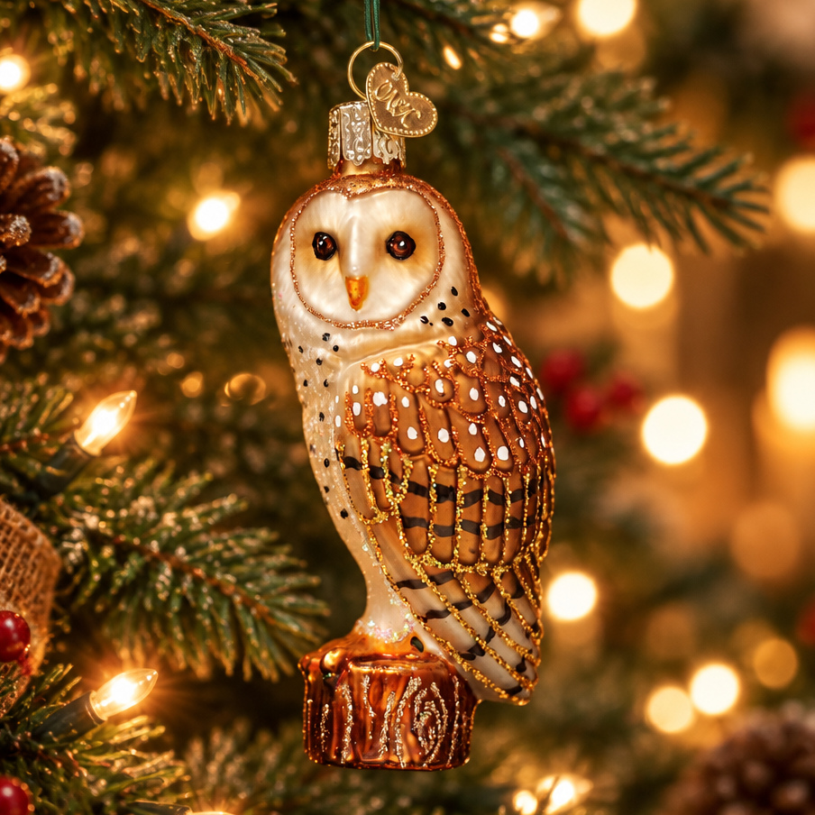 Barn Owl Ornament - Handblown Glass