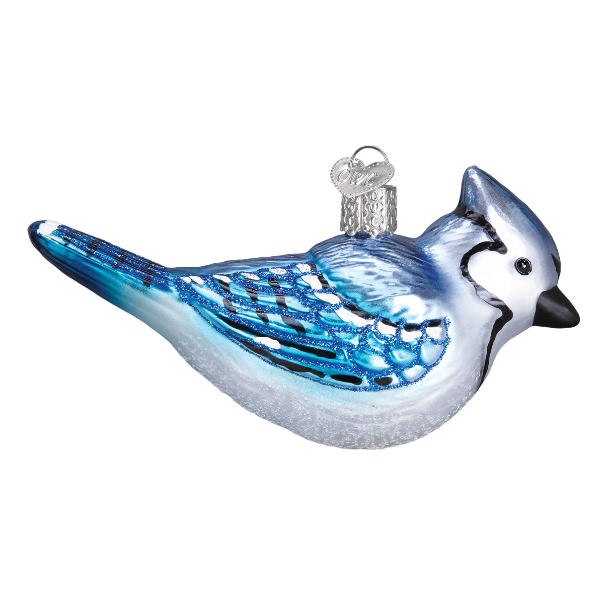 Bright Blue Jay Ornament - Handblown Glass