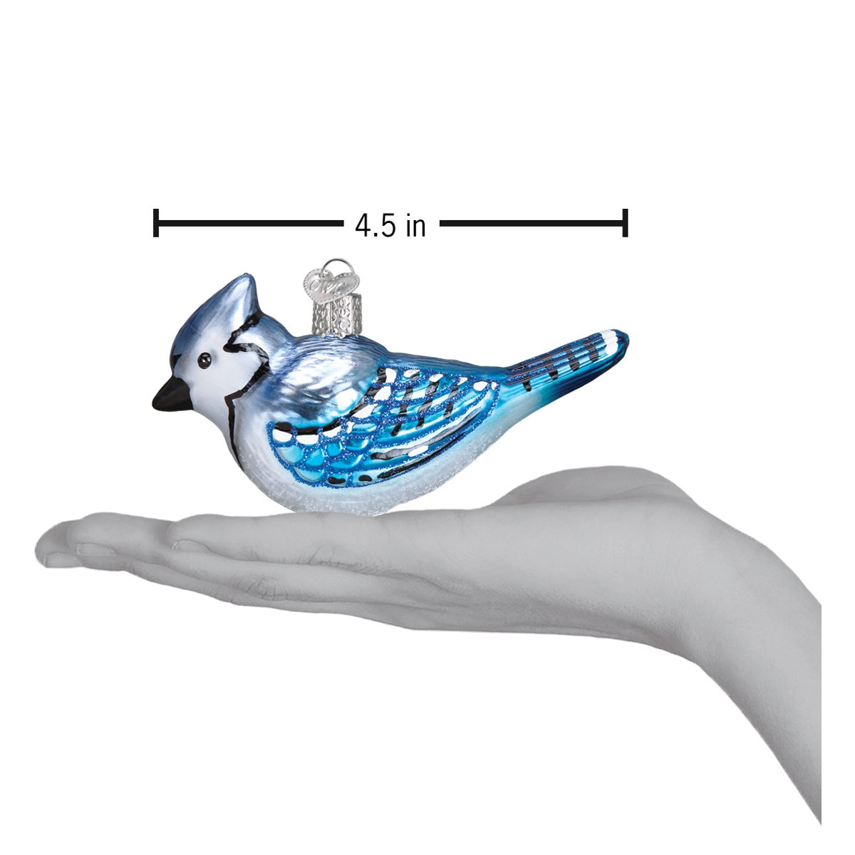 Bright Blue Jay Ornament - Handblown Glass