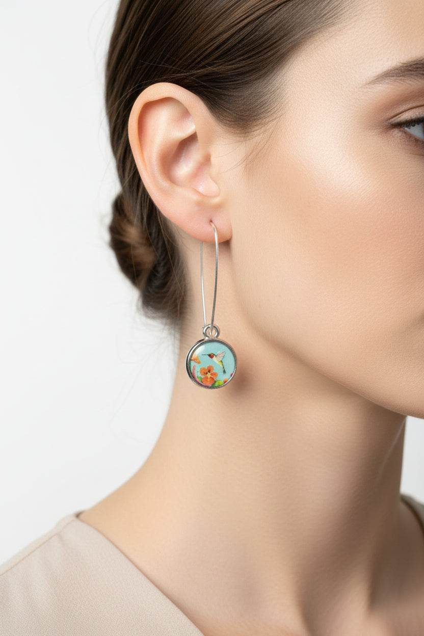 Busy Hummingbird Art Earrings