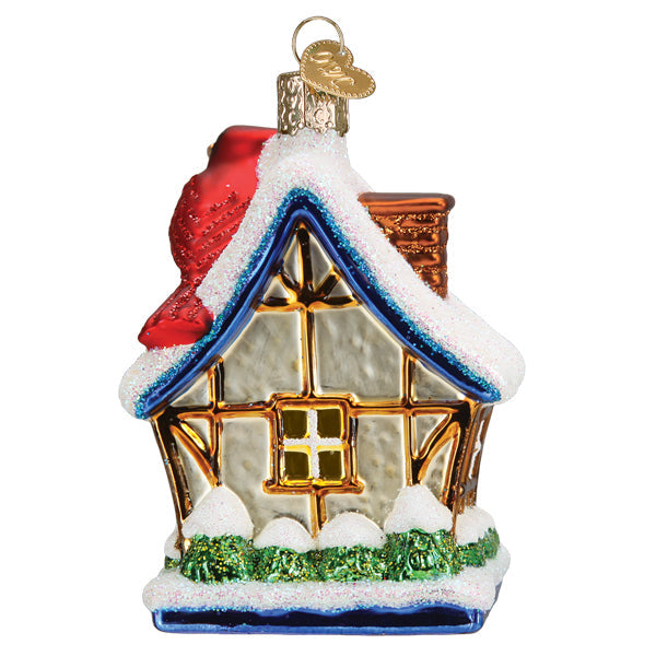 Cardinal Birdhouse Ornament - Handblown Glass