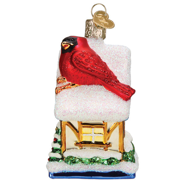 Cardinal Birdhouse Ornament - Handblown Glass