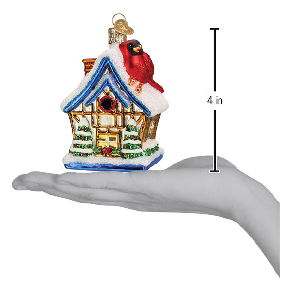 Cardinal Birdhouse Ornament - Handblown Glass