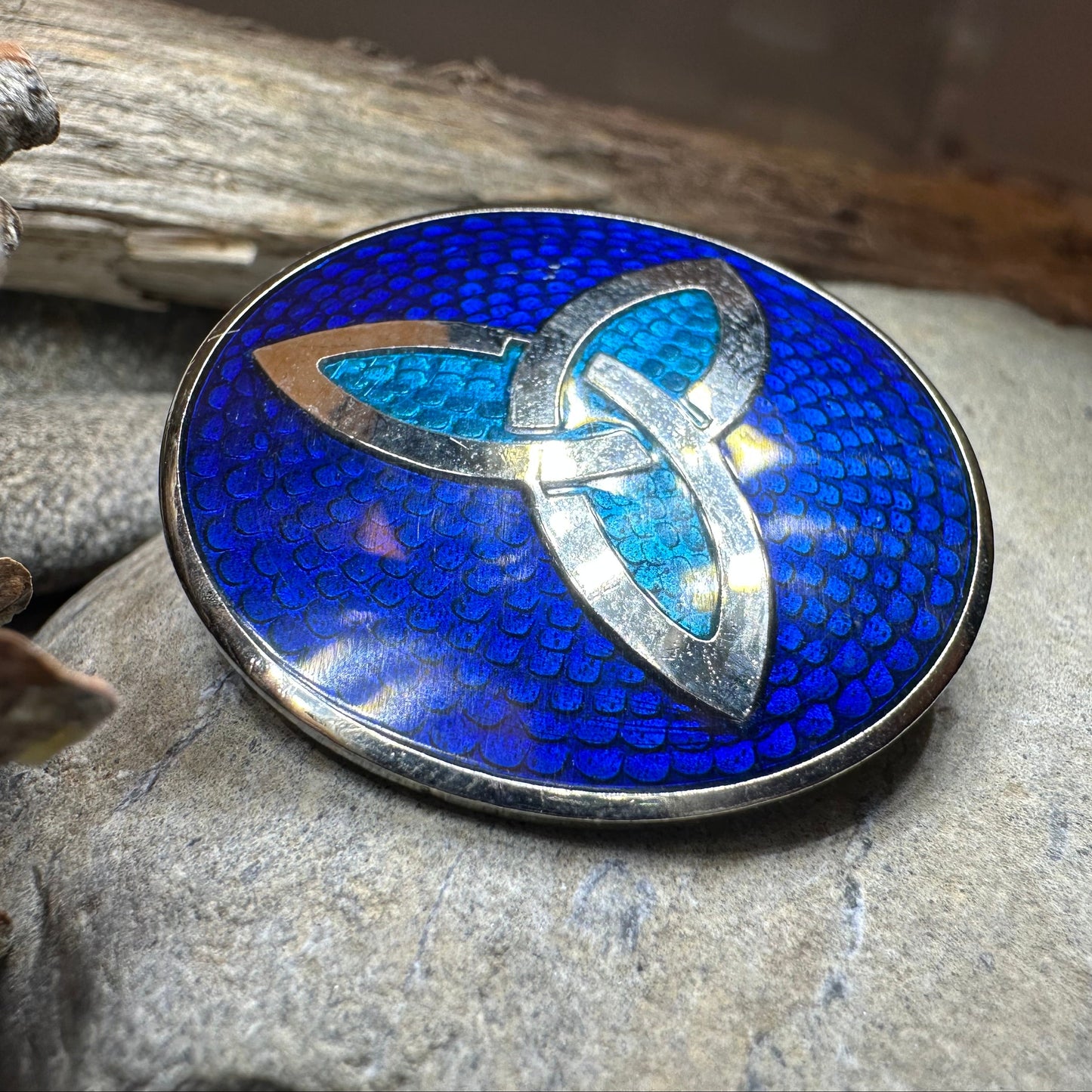 Blue Enamel Celtic Trinity Knot Brooch — view 5