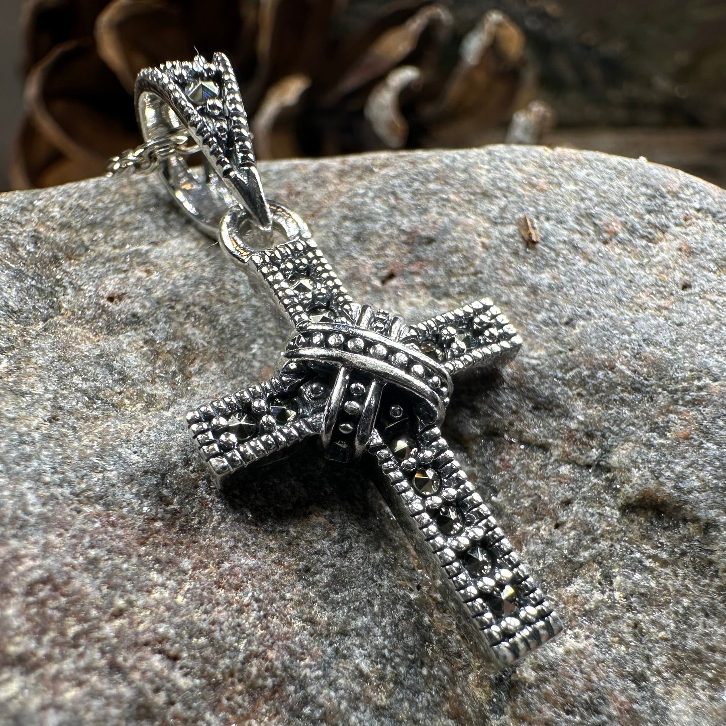 Petite Marcasite Cross Necklace