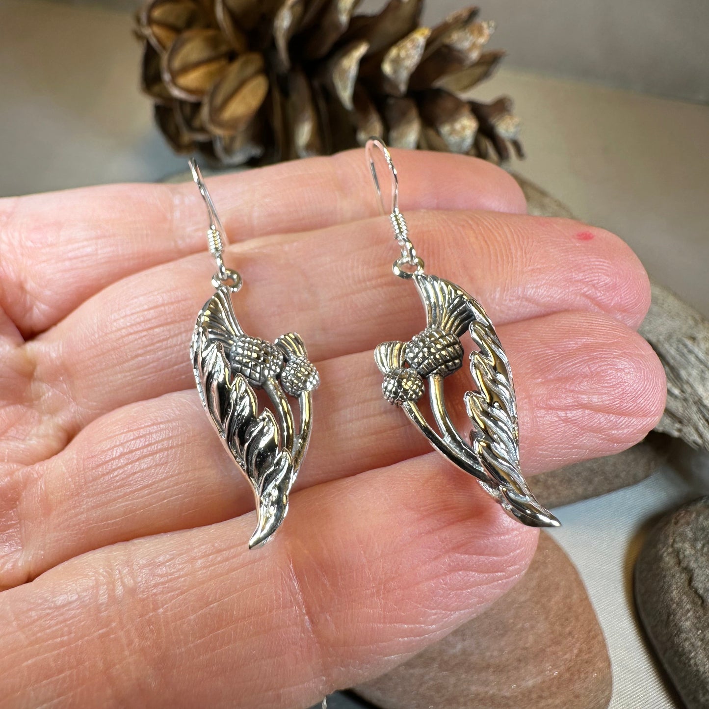 Cluaran Scottish Thistle Earrings in Sterling Silver