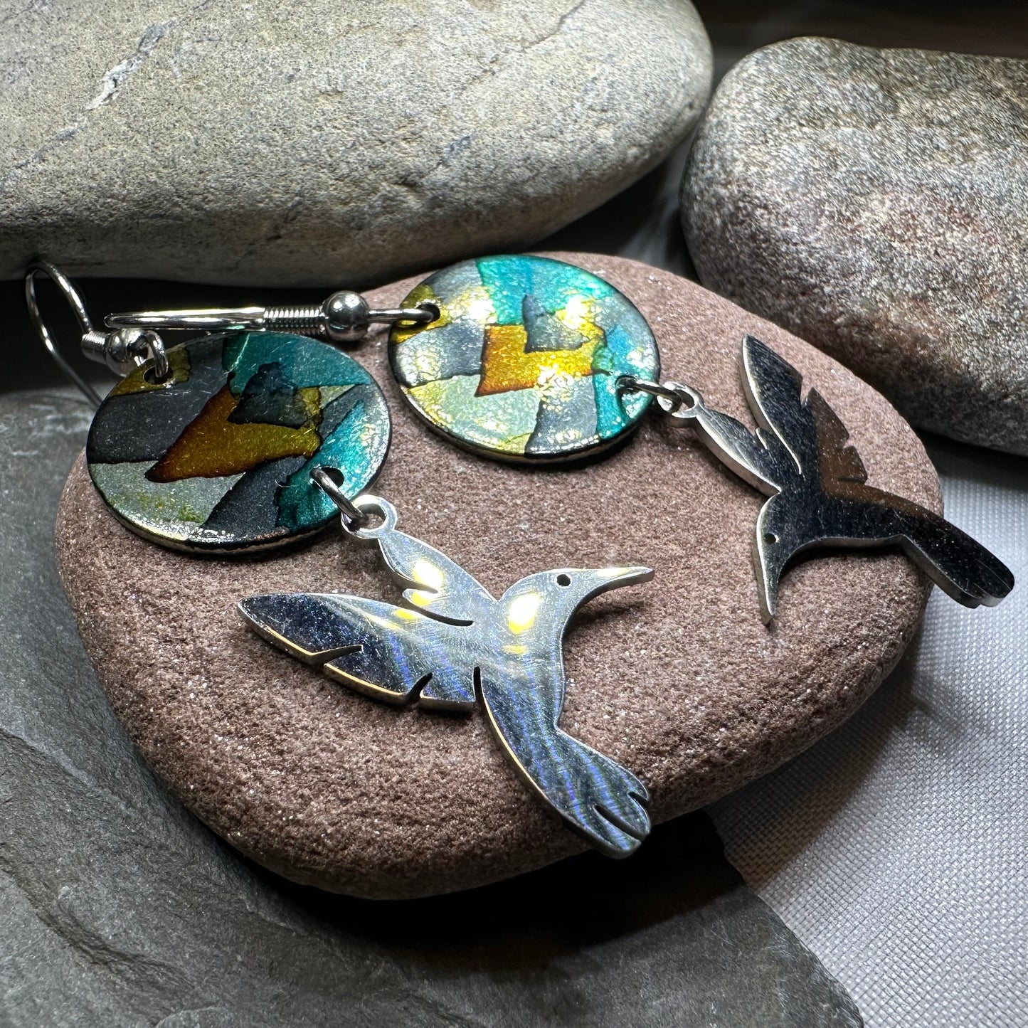 Colorful Hummingbird Artisan Earrings