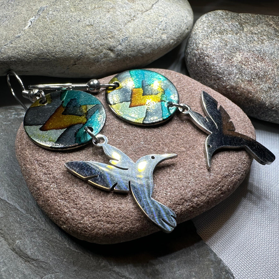 Colorful Hummingbird Artisan Earrings