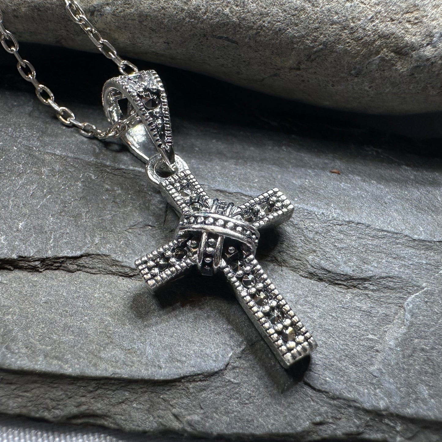 Petite Marcasite Cross Necklace