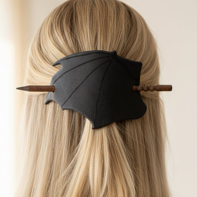 Black Bat Wing Leather Hair Slide for Women