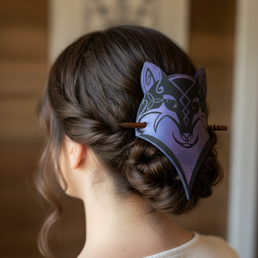 Celtic Wolf Leather Hair Slide for Women