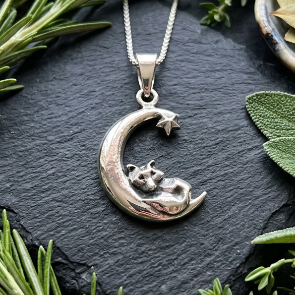 Fox on the Moon Necklace in Sterling Silver