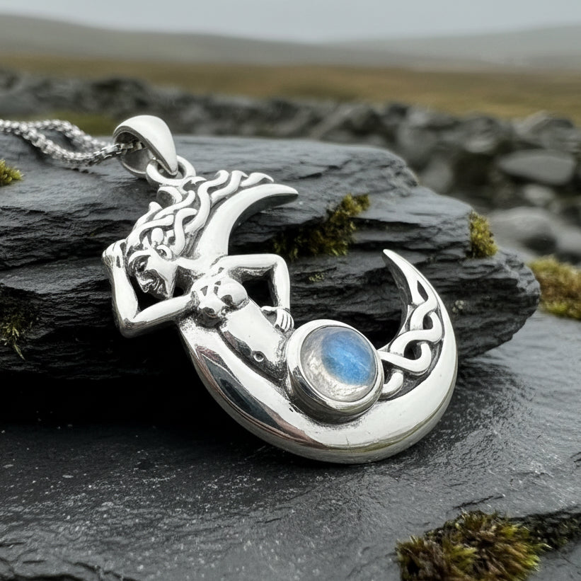 Gealach Moon Goddess Necklace with Moonstone in sterling silver