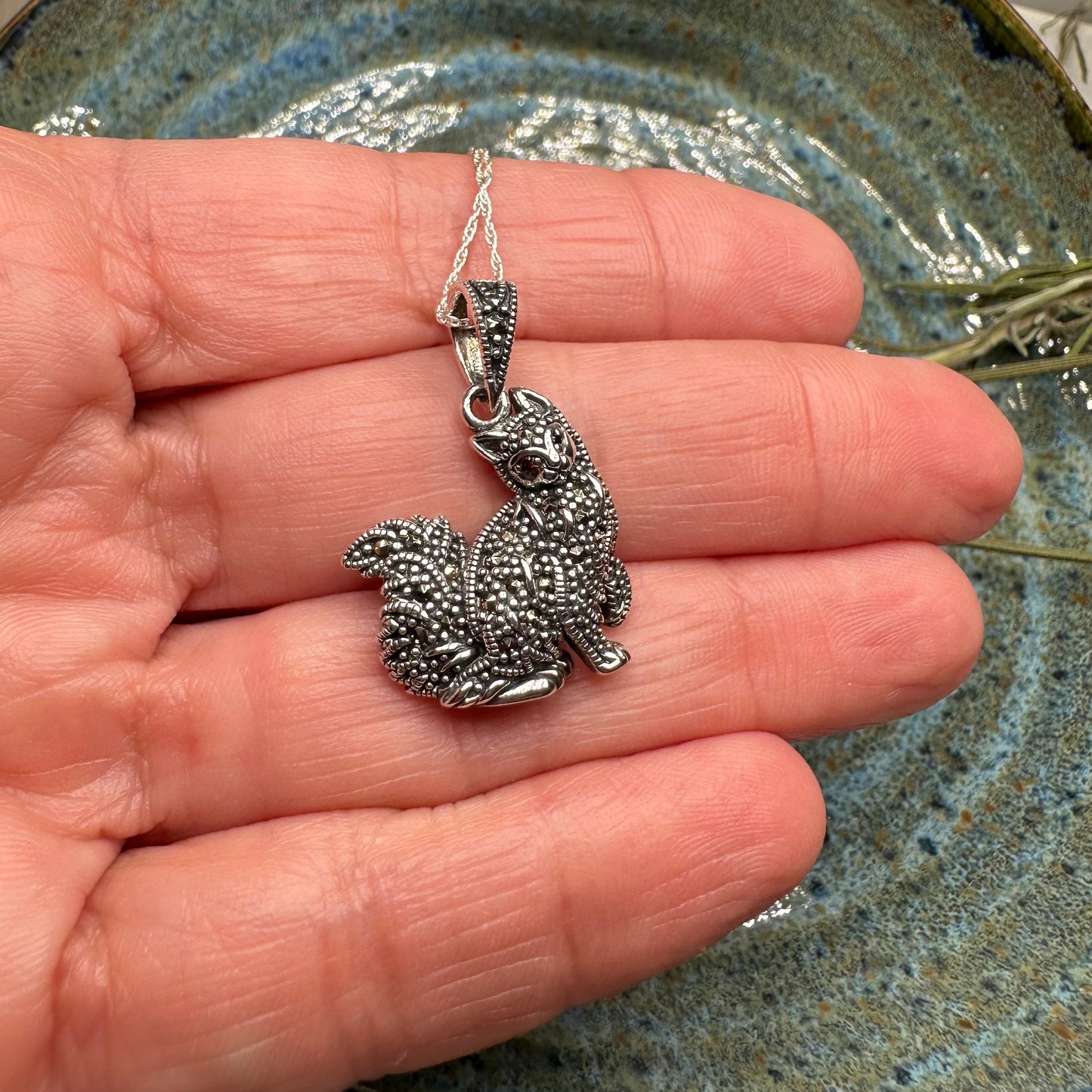 Precious Marcasite Cat Necklace in Sterling Silver