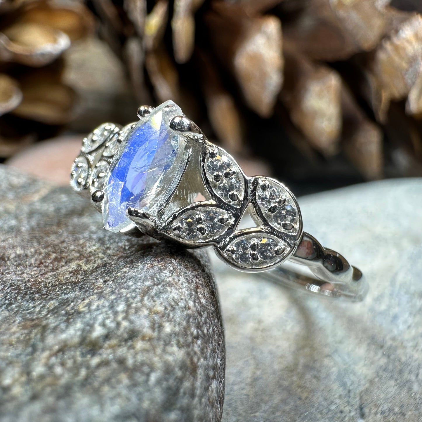 Laurel Moonstone Ring in Sterling Silver — view 2