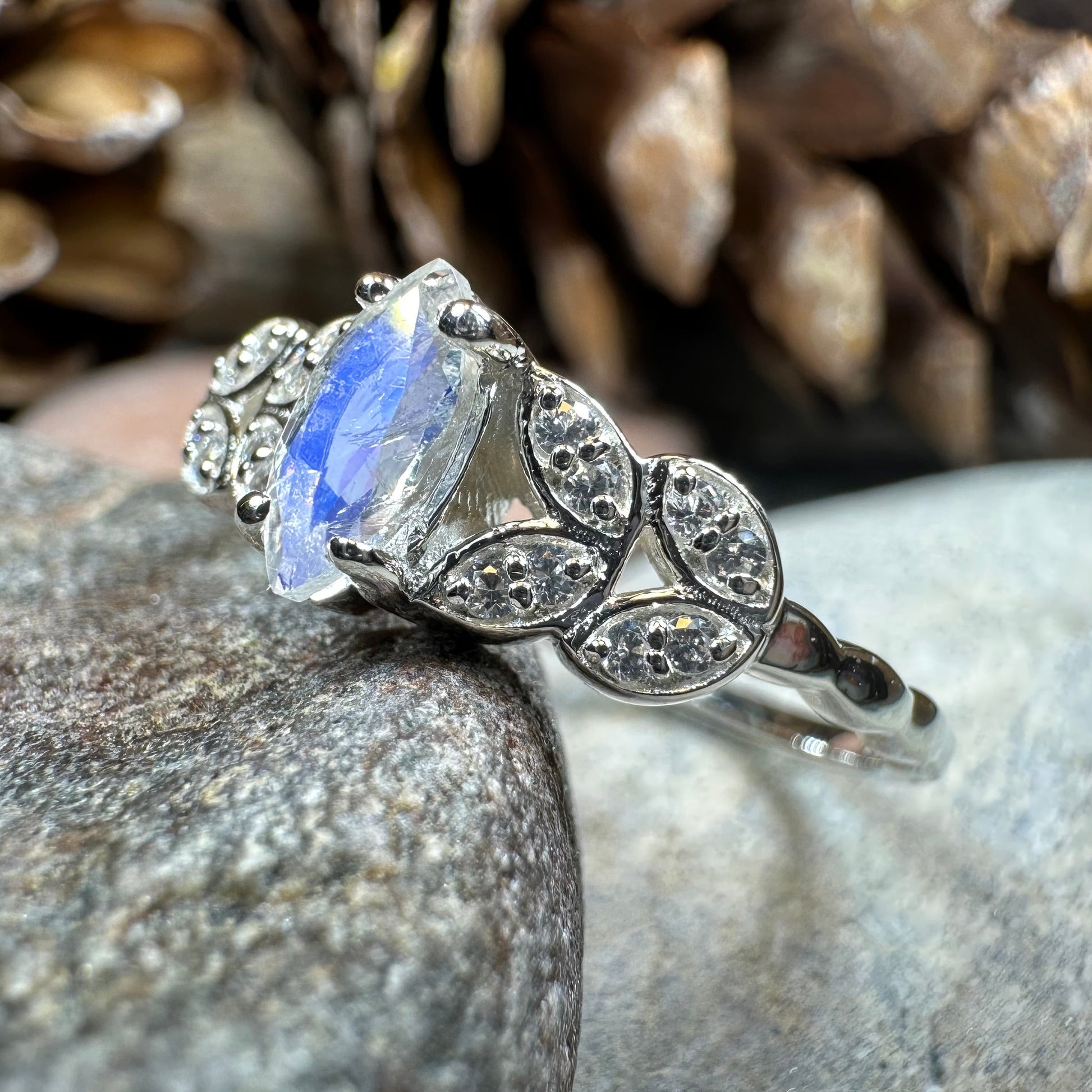 Laurel Moonstone Ring in Sterling Silver — view 2