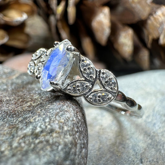 Laurel Moonstone Ring in Sterling Silver