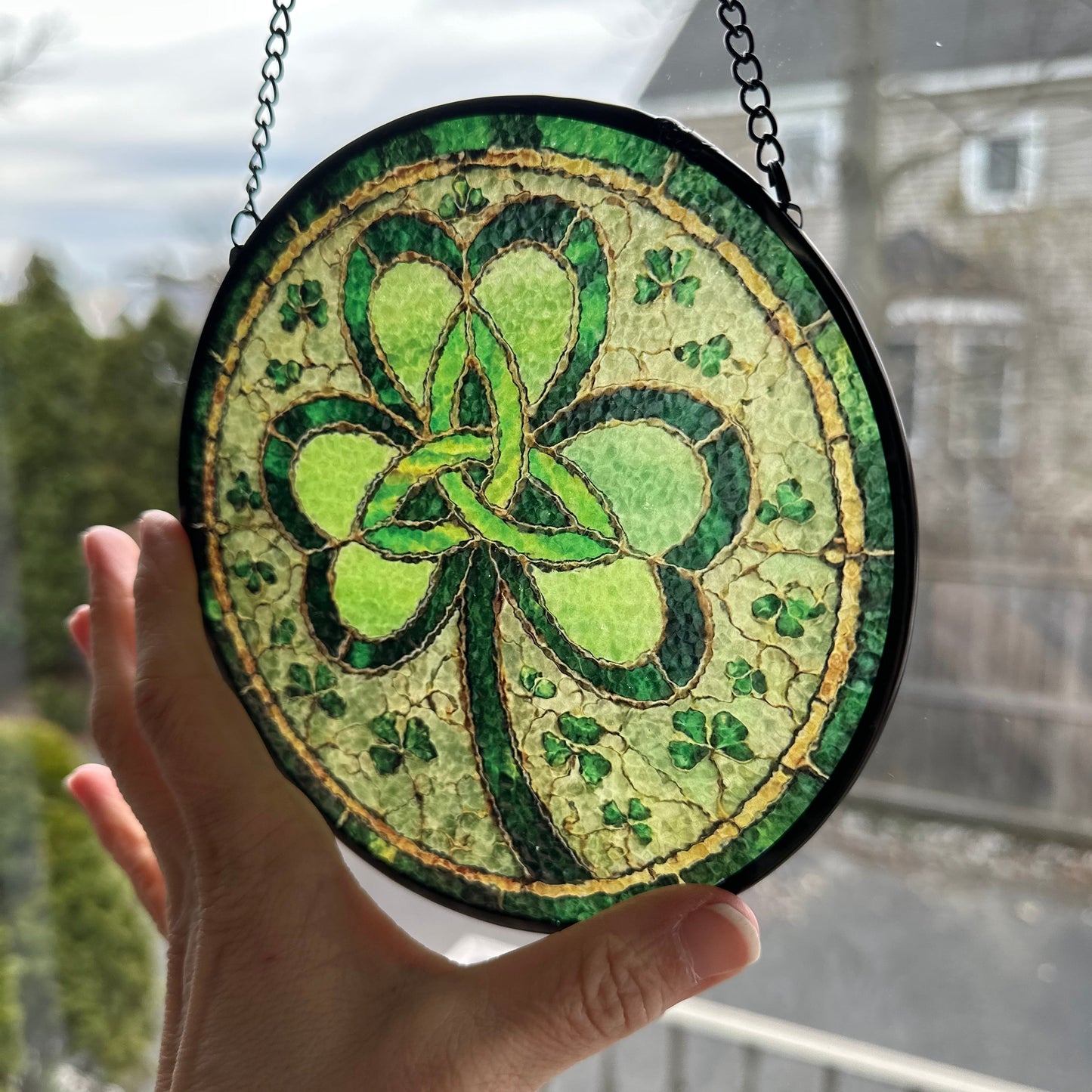 Trinity Knot Shamrock Stained Glass Gift