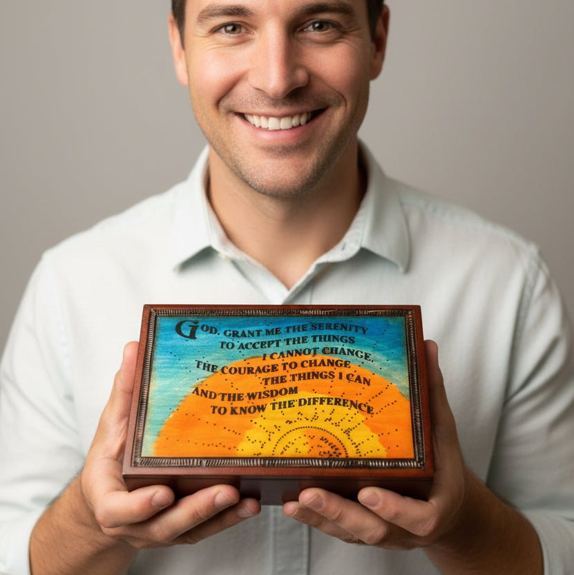Serenity Prayer Sunrise Keepsake Box - Handmade Wooden Box