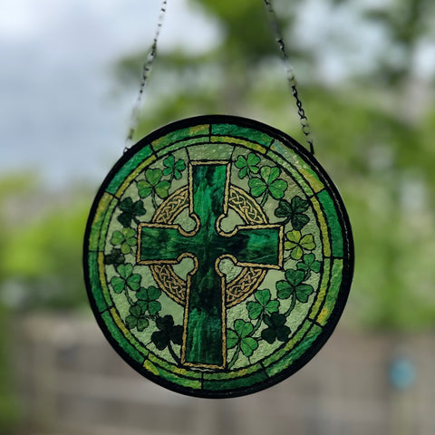 Load image into Gallery viewer, Shamrock Wreath Celtic Cross Suncatcher
