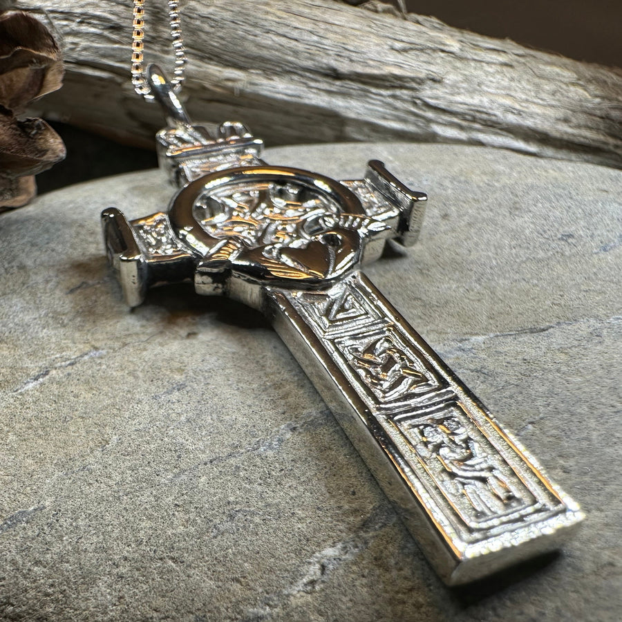 Large Artisan Irish Claddagh Cross Necklace - Made in Ireland