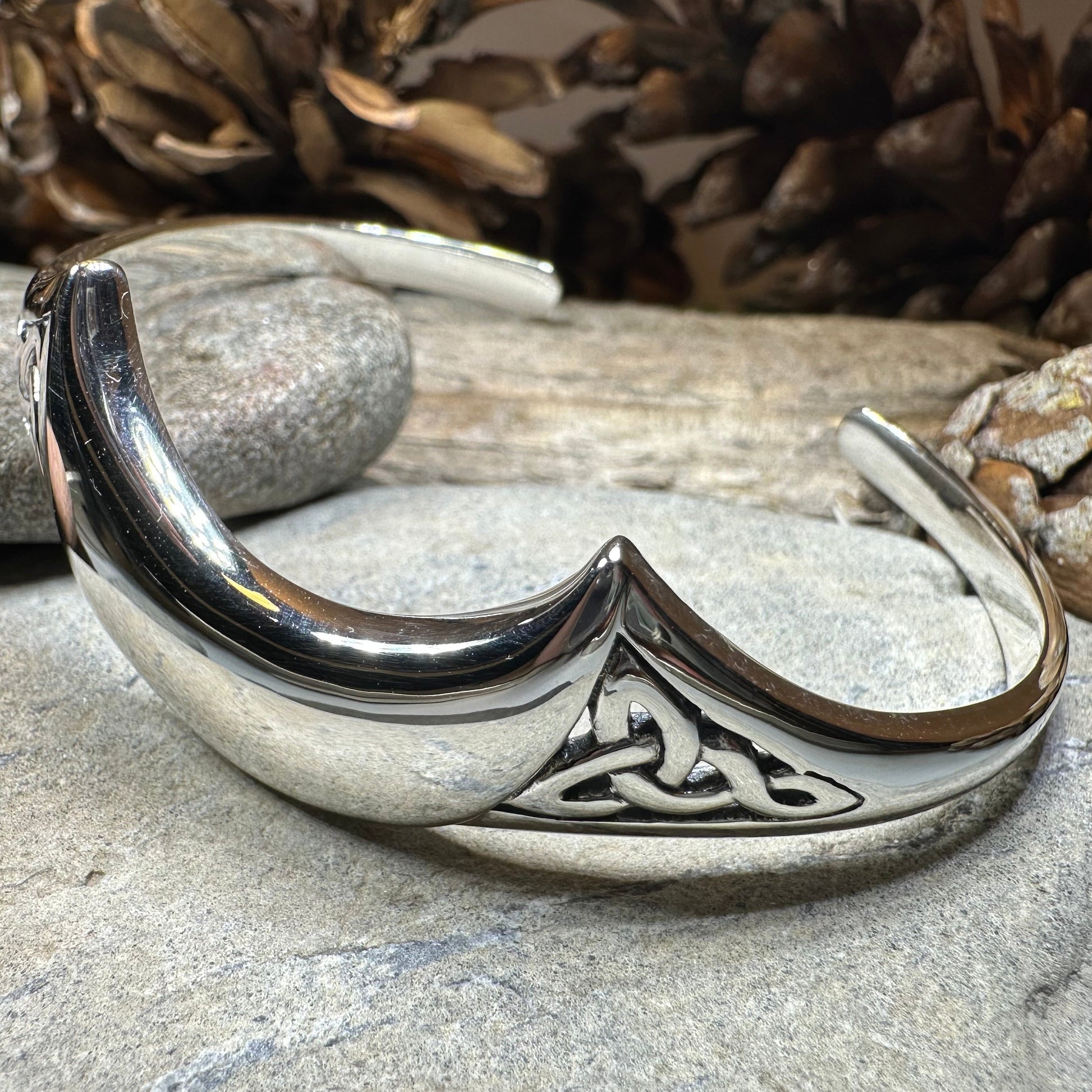 Lucina Celtic Moon Cuff Bracelet in Sterling Silver — view 11