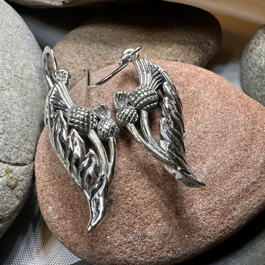 Cluaran Scottish Thistle Earrings in Sterling Silver