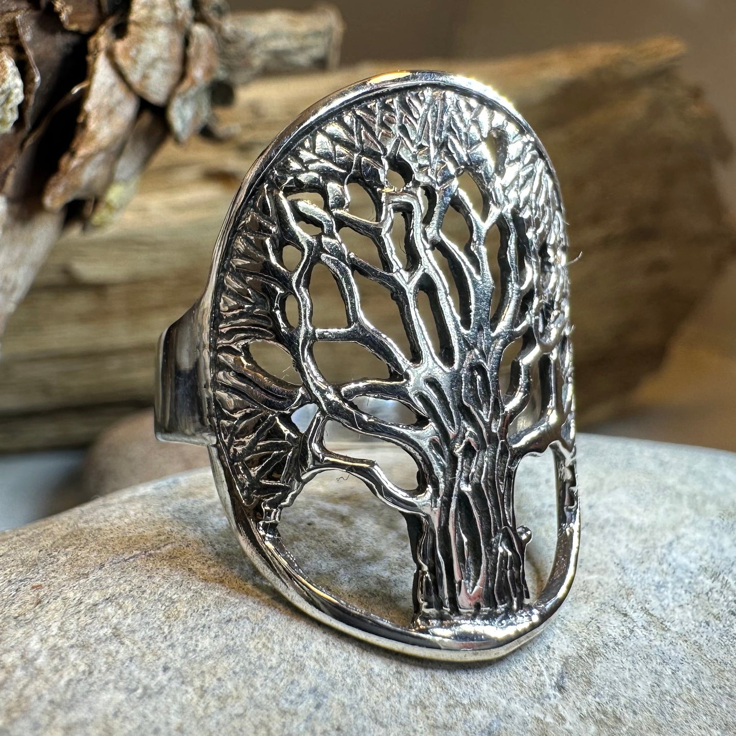 Realistic Tree of Life Ring in sterling silver
