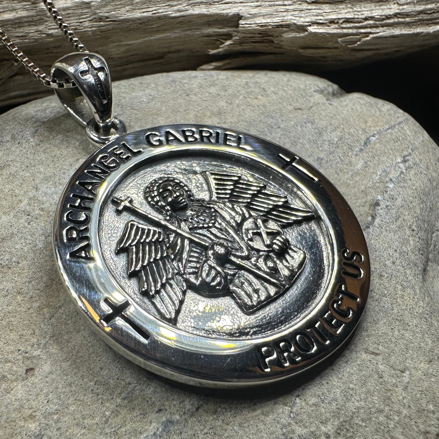 Large Archangel Gabriel Pendant in Sterling Silver