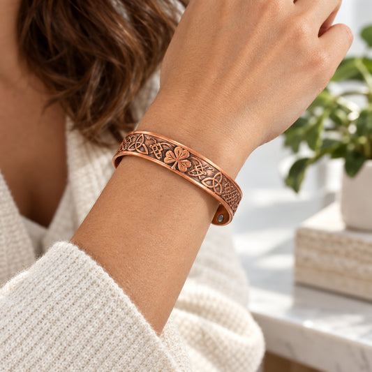 Trinity Knot & Irish Shamrock Copper Cuff Bracelet
