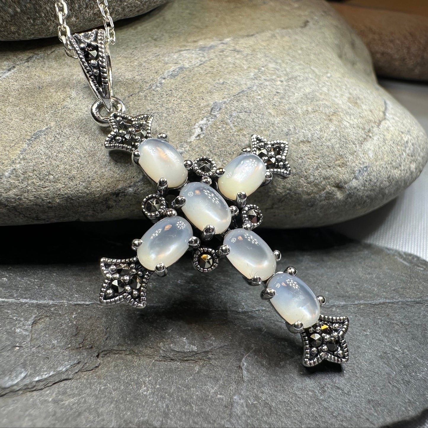 Eyrlis Marcasite Cross Necklace in Sterling Silver