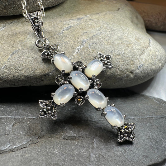 Eyrlis Marcasite Cross Necklace in Sterling Silver — view 14