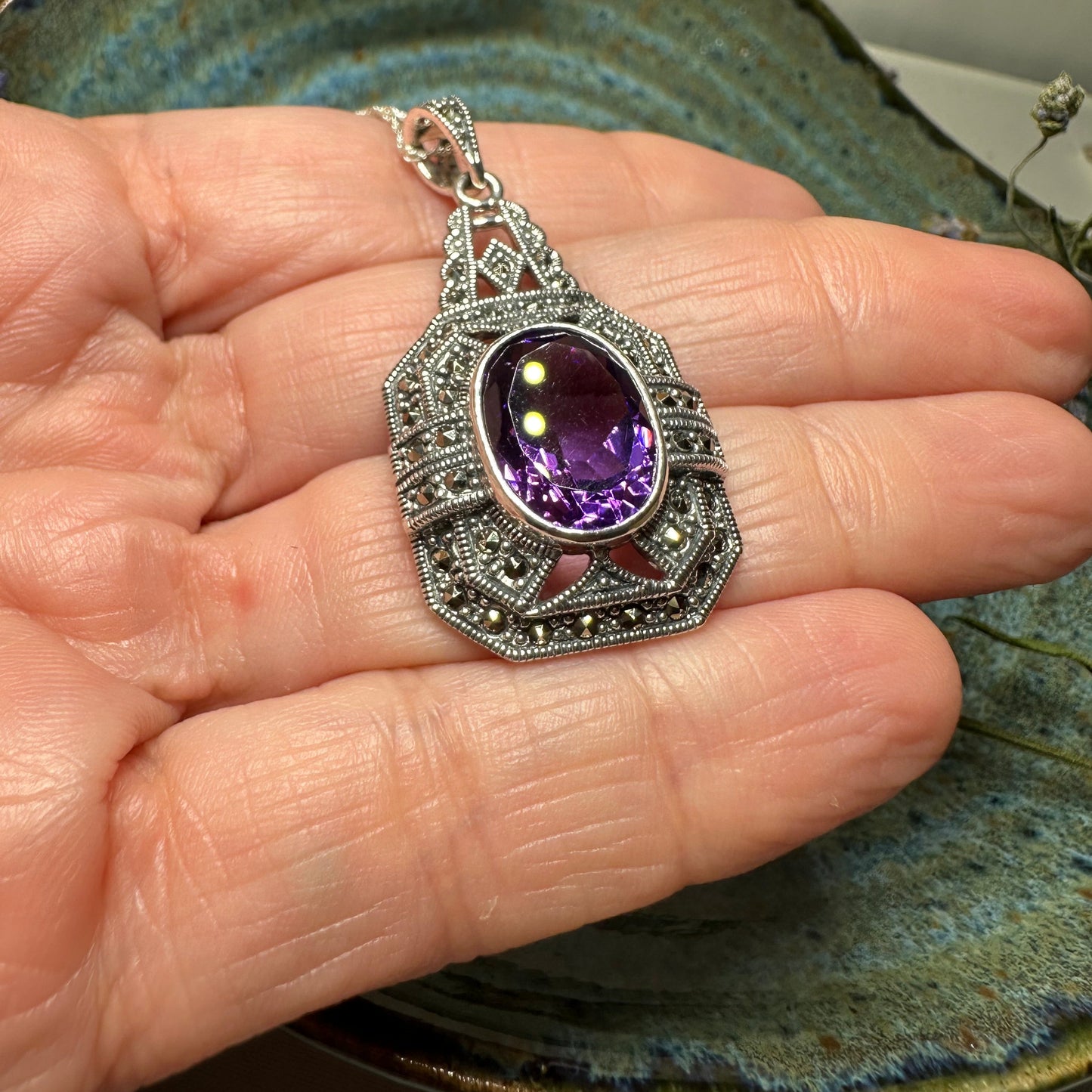 Victorian Marcasite Necklace with Amethyst
