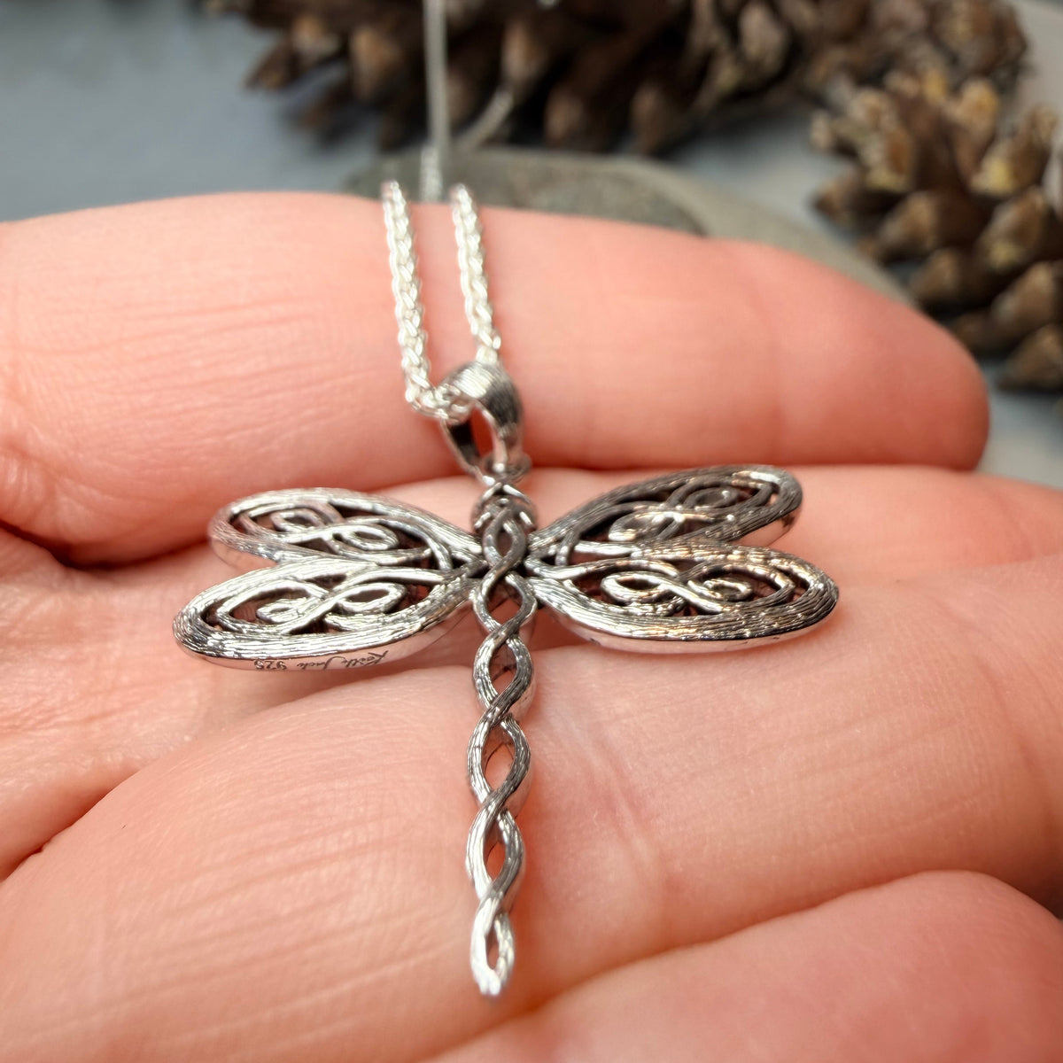 Summerdancer Celtic Dragonfly Necklace in Sterling Silver